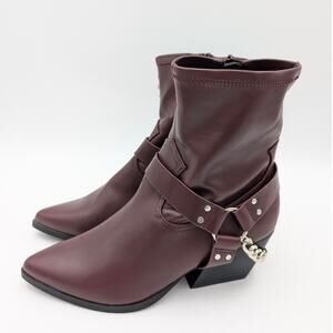 DV Dolce Vita Keeler Harness Moto Engineer Chain Heel Boots Wine Size US11 EU42